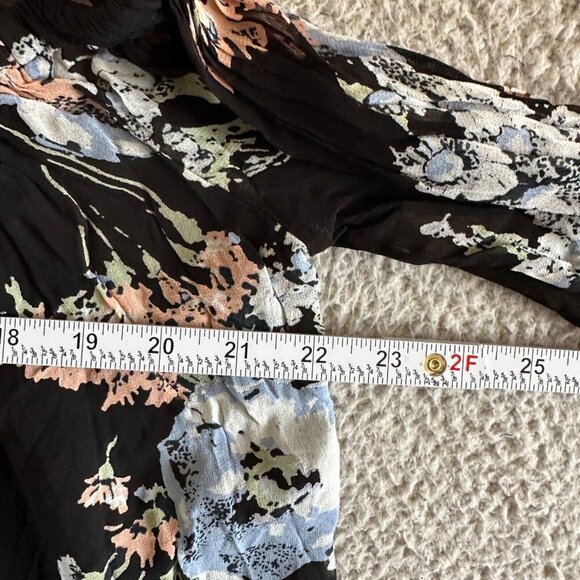 GHOST London Floral Blouse Trumpet Sleeve Flowy Boat Neck Spaghetti - Picture 15 of 16